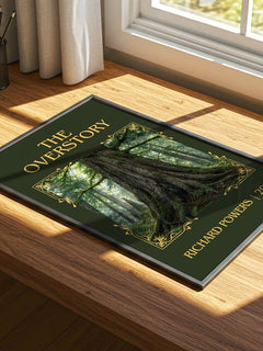 The Overstory Classic Book Art Print by Richard Powers – print on a sunlit desk