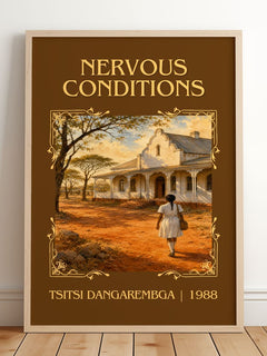 Nervous Conditions Classic Book Art Print by Tsitsi Dangarembga – framed print leaning on a wooden floor