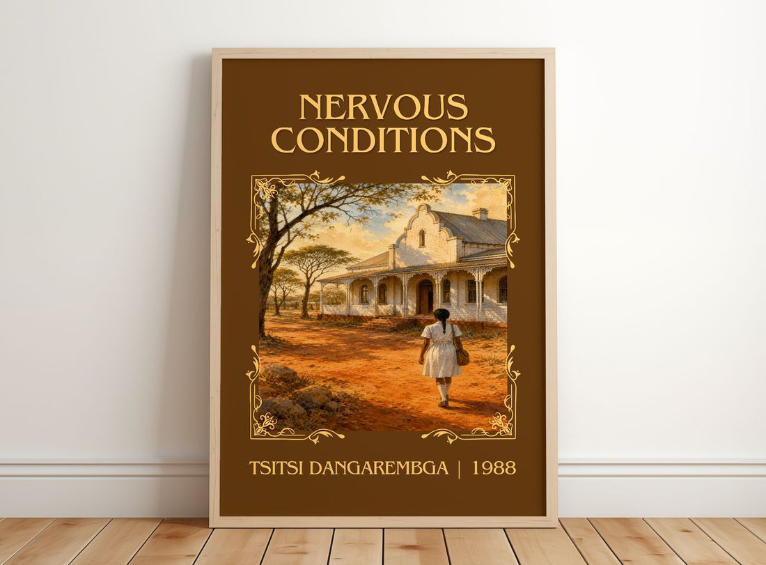 Nervous Conditions Classic Book Art Print by Tsitsi Dangarembga – framed print leaning on a wooden floor