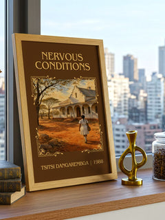 Nervous Conditions Classic Book Art Print by Tsitsi Dangarembga – framed print on a city-view windowsill