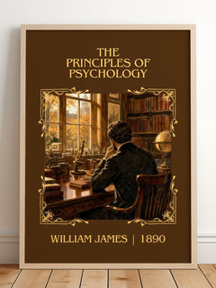 The Principles of Psychology Classic Book Art Print by William James – framed print leaning on a wooden floor