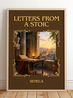 Letters from a Stoic Classic Book Art Print by Seneca – framed print leaning on a wooden floor