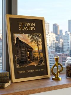 Up from Slavery Classic Book Art Print by Booker T. Washington – framed print on a city-view windowsill
