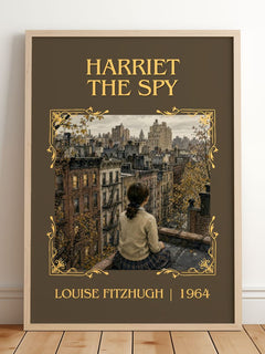 Harriet the Spy Classic Book Art Print by Louise Fitzhugh – framed print leaning on a wooden floor