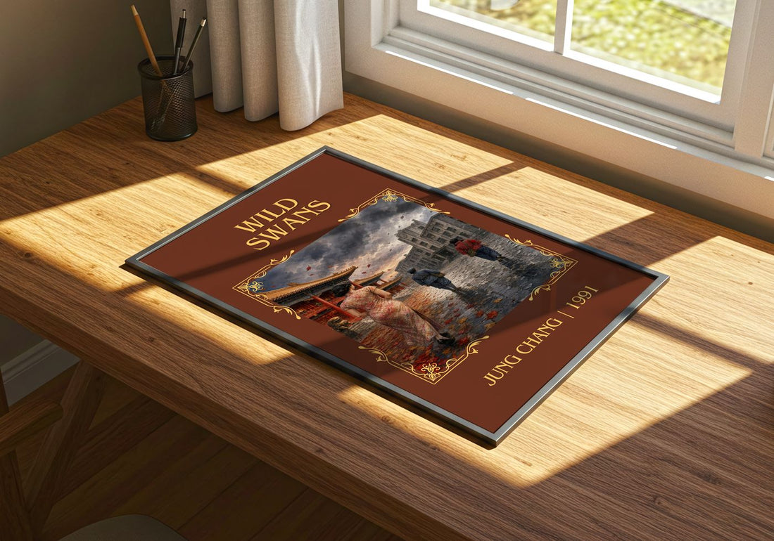 Wild Swans Classic Book Art Print by Jung Chang – print on a sunlit desk