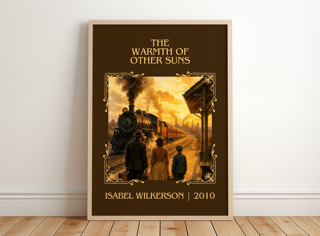 The Warmth Of Other Suns Classic Book Art Print by Isabel Wilkerson – framed print leaning on a wooden floor