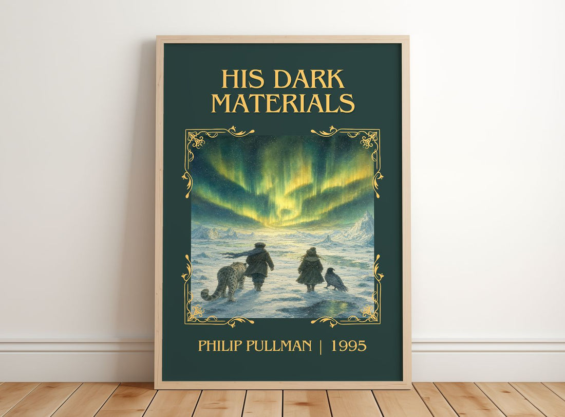 His Dark Materials Classic Book Art Print by Philip Pullman – framed print leaning on a wooden floor