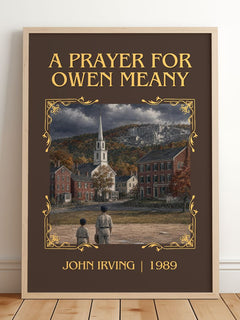 A Prayer for Owen Meany Classic Book Art Print by John Irving – framed print leaning on a wooden floor