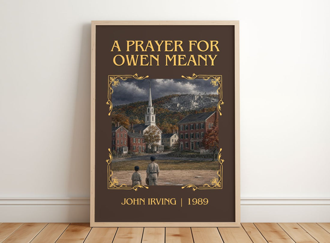 A Prayer for Owen Meany Classic Book Art Print by John Irving – framed print leaning on a wooden floor
