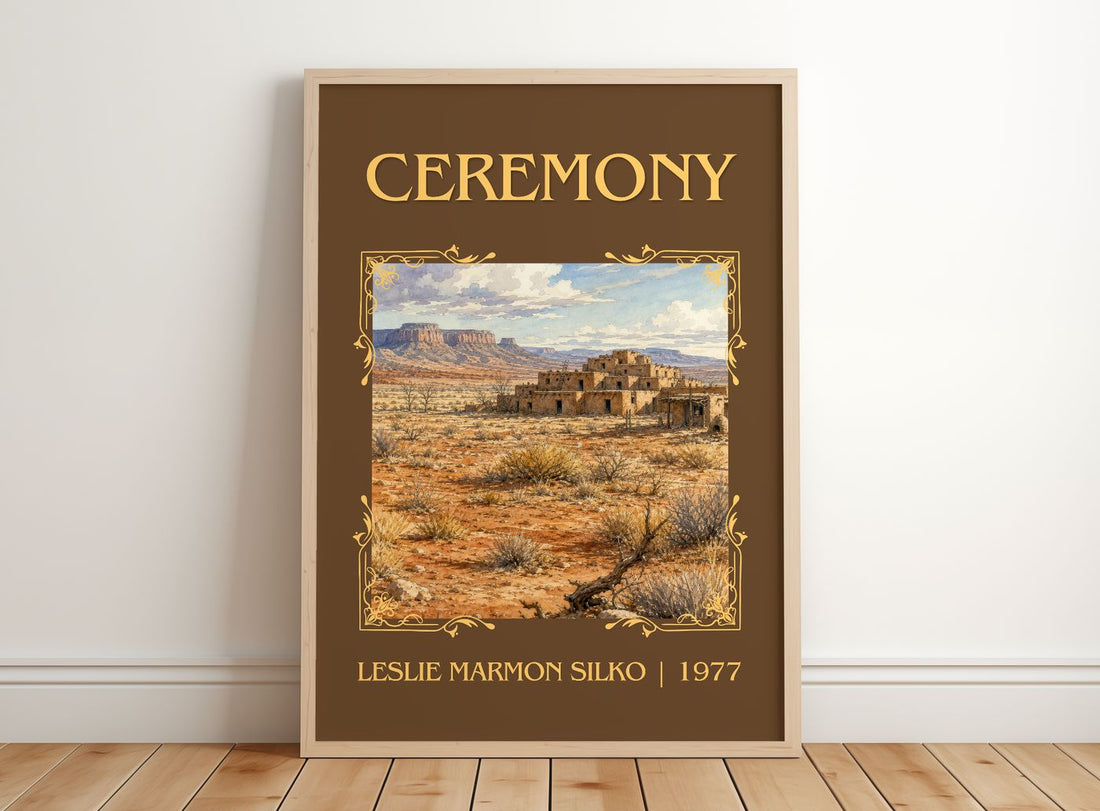 Ceremony Classic Book Art Print by Leslie Marmon Silko – framed print leaning on a wooden floor