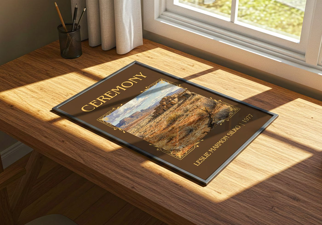 Ceremony Classic Book Art Print by Leslie Marmon Silko – print on a sunlit desk