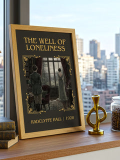 The Well of Loneliness Classic Book Art Print by Radclyffe Hall – framed print on a city-view windowsill