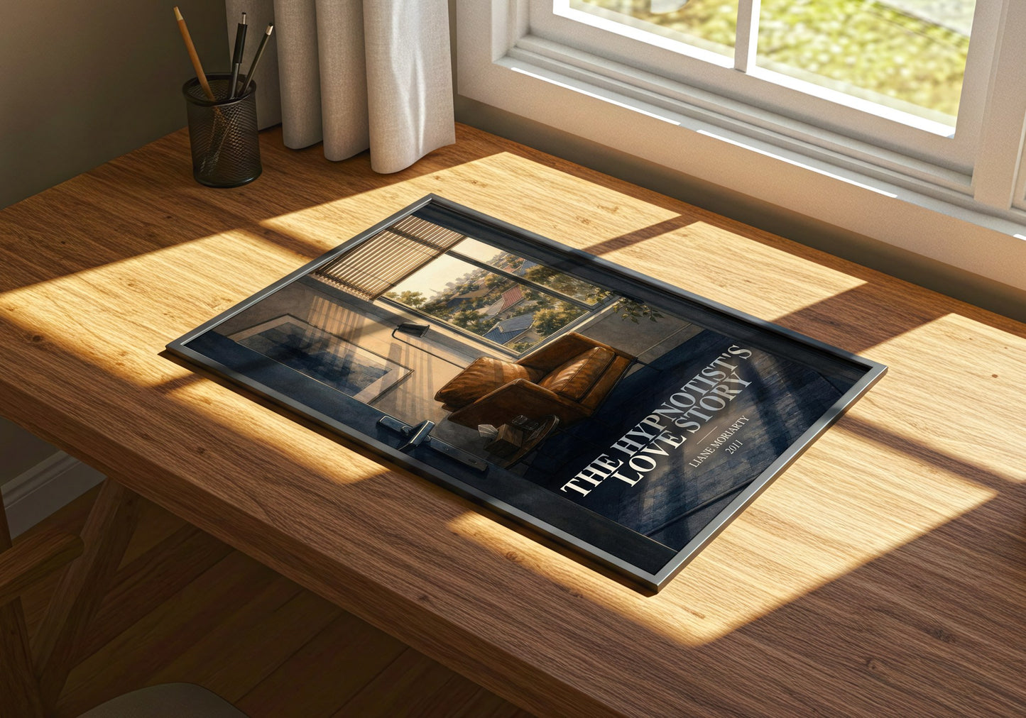 The Hypnotist'S Love Story watercolour book poster framed on wall – contemporary fiction wall art