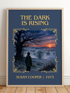 The Dark Is Rising Classic Book Art Print by Susan Cooper – framed print leaning on a wooden floor