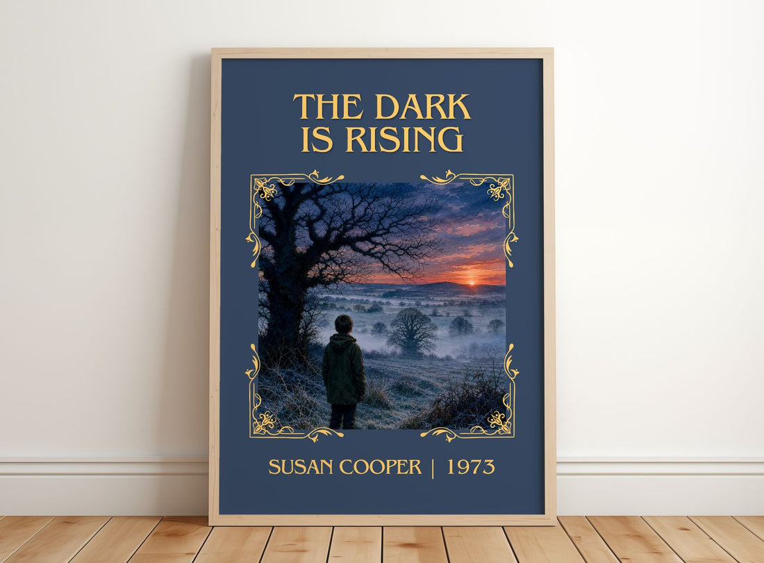 The Dark Is Rising Classic Book Art Print by Susan Cooper – framed print leaning on a wooden floor