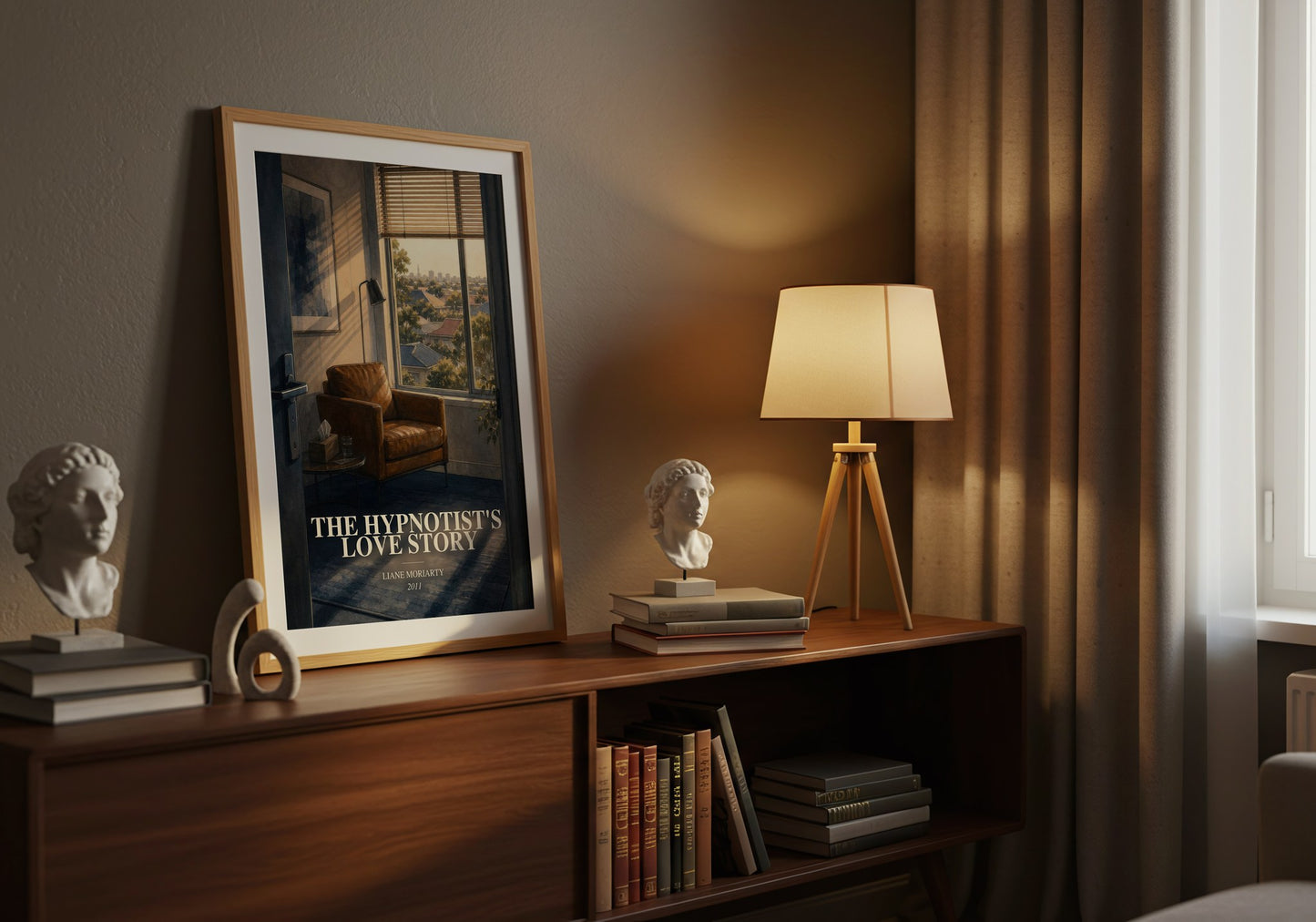 The Hypnotist'S Love Story watercolour print on bookshelf – Liane Moriarty fan gift