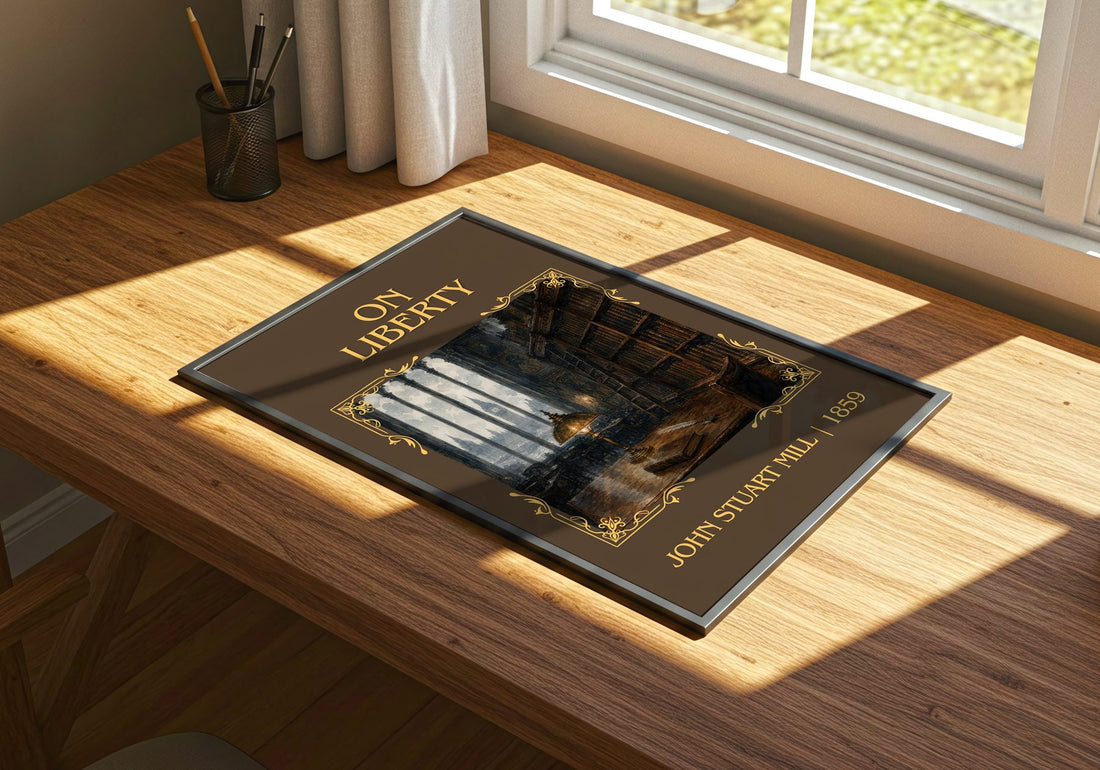On Liberty Classic Book Art Print by John Stuart Mill – print on a sunlit desk