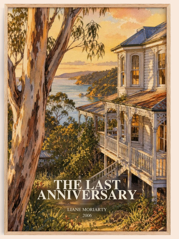 The Last Anniversary watercolour book poster by Liane Moriarty – framed literary art print