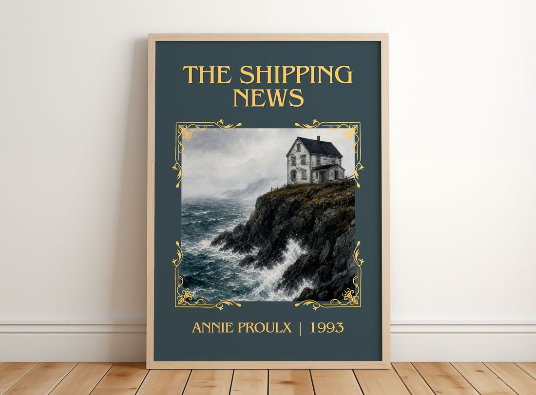 The Shipping News Classic Book Art Print by Annie Proulx – framed print leaning on a wooden floor
