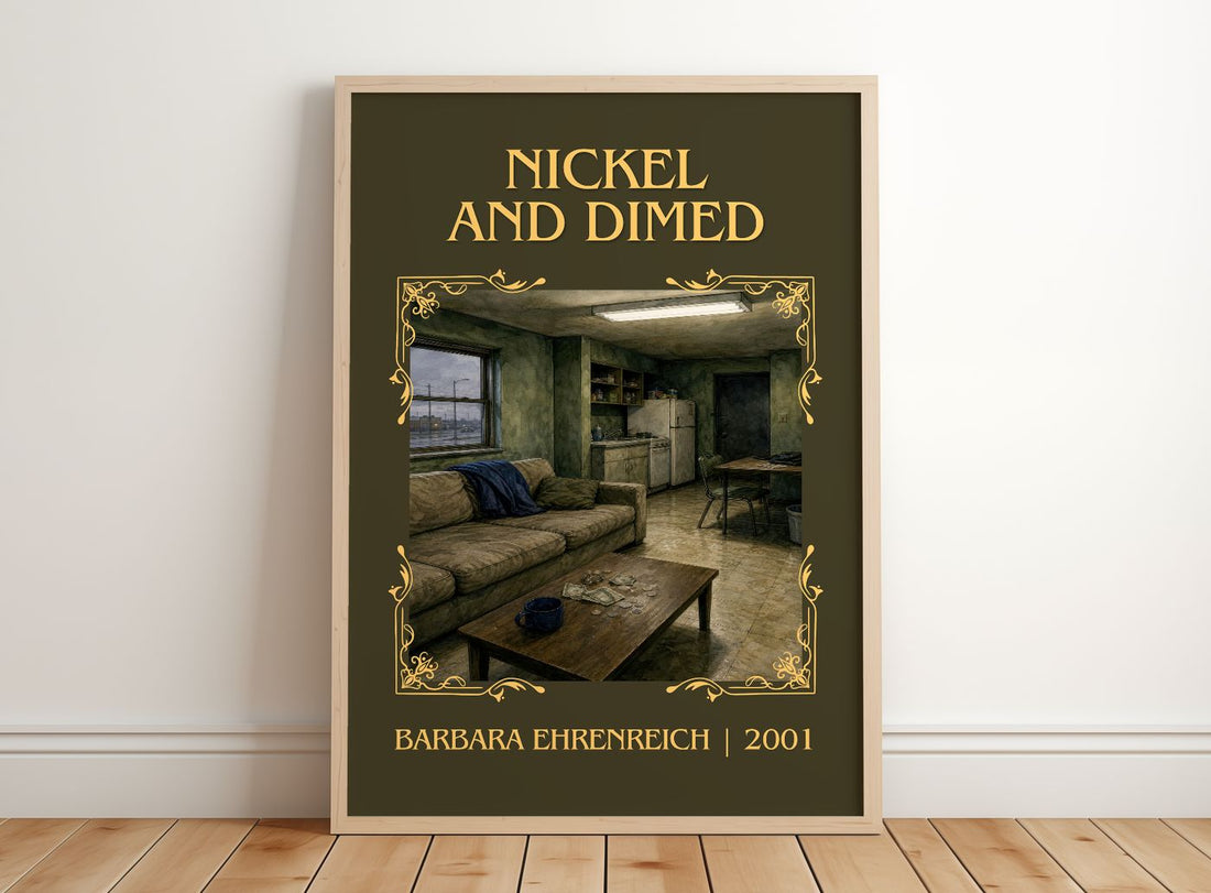 Nickel And Dimed Classic Book Art Print by Barbara Ehrenreich – framed print leaning on a wooden floor