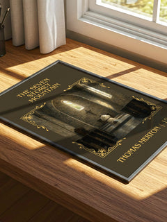 The Seven Storey Mountain Classic Book Art Print by Thomas Merton – print on a sunlit desk