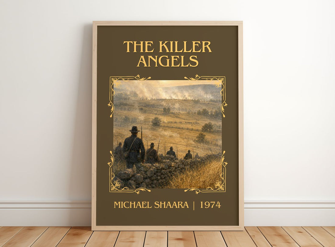 The Killer Angels Classic Book Art Print by Michael Shaara – framed print leaning on a wooden floor
