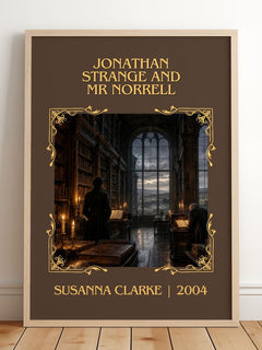 Jonathan Strange and Mr Norrell Classic Book Art Print by S. Clarke – framed print leaning on a wooden floor