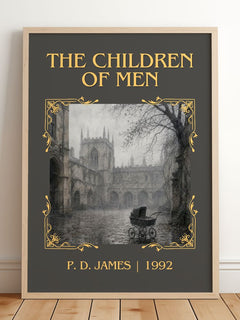 The Children of Men Classic Book Art Print by P. D. James – framed print leaning on a wooden floor
