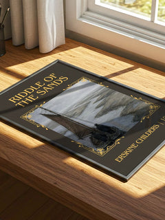 Riddle of the Sands Classic Book Art Print by Erskine Childers – print on a sunlit desk