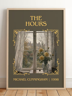 The Hours Classic Book Art Print by Michael Cunningham – framed print leaning on a wooden floor