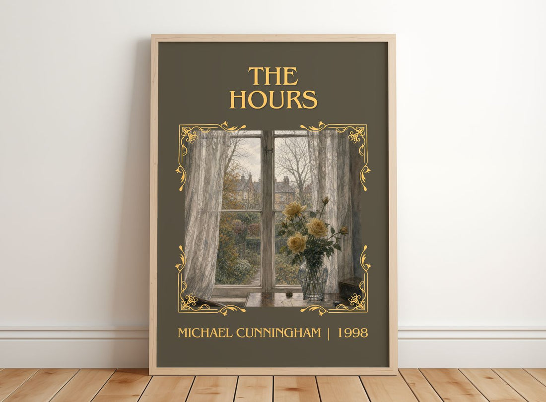 The Hours Classic Book Art Print by Michael Cunningham – framed print leaning on a wooden floor
