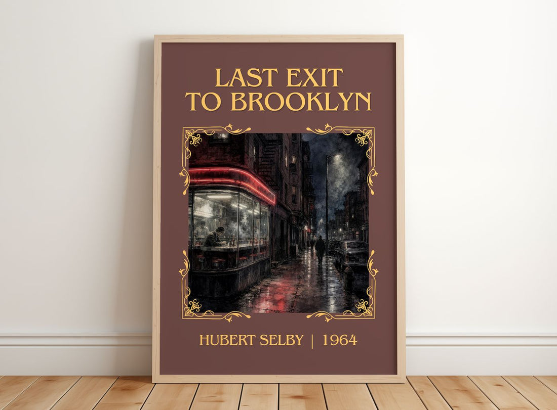 Last Exit to Brooklyn Classic Book Art Print by Hubert Selby – framed print leaning on a wooden floor