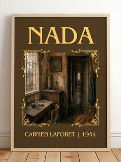Nada Classic Book Art Print by Carmen Laforet – framed print leaning on a wooden floor