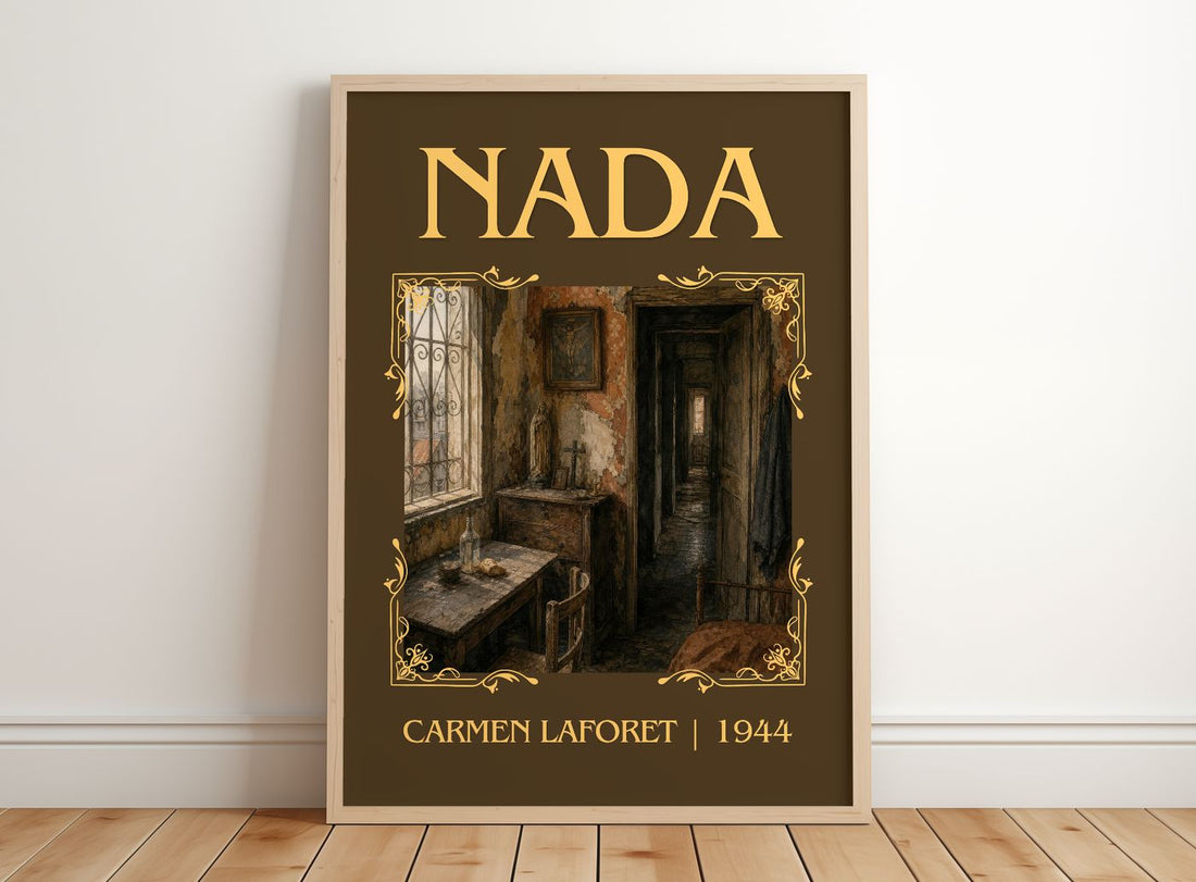 Nada Classic Book Art Print by Carmen Laforet – framed print leaning on a wooden floor