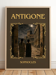 Antigone Classic Book Art Print by Sophocles – framed print leaning on a wooden floor