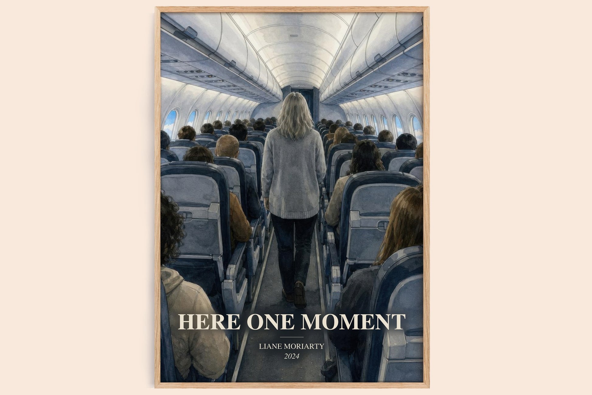 Here One Moment watercolour book poster by Liane Moriarty – framed literary art print