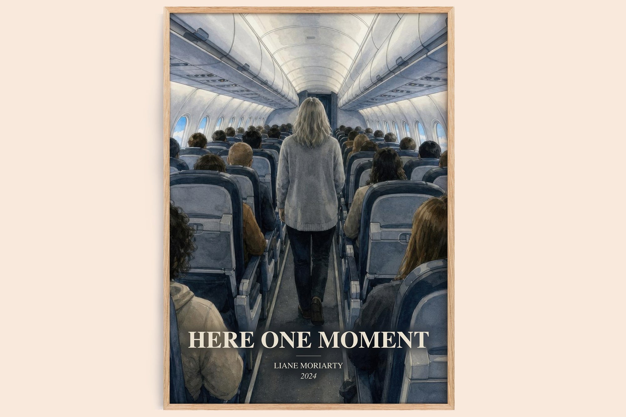 Here One Moment watercolour book poster by Liane Moriarty – framed literary art print