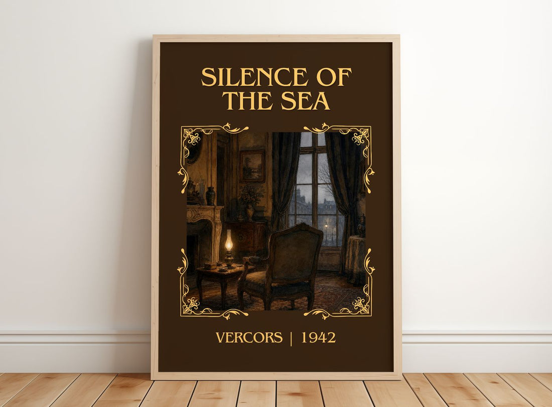 Silence of the Sea Classic Book Art Print by Vercors – framed print leaning on a wooden floor
