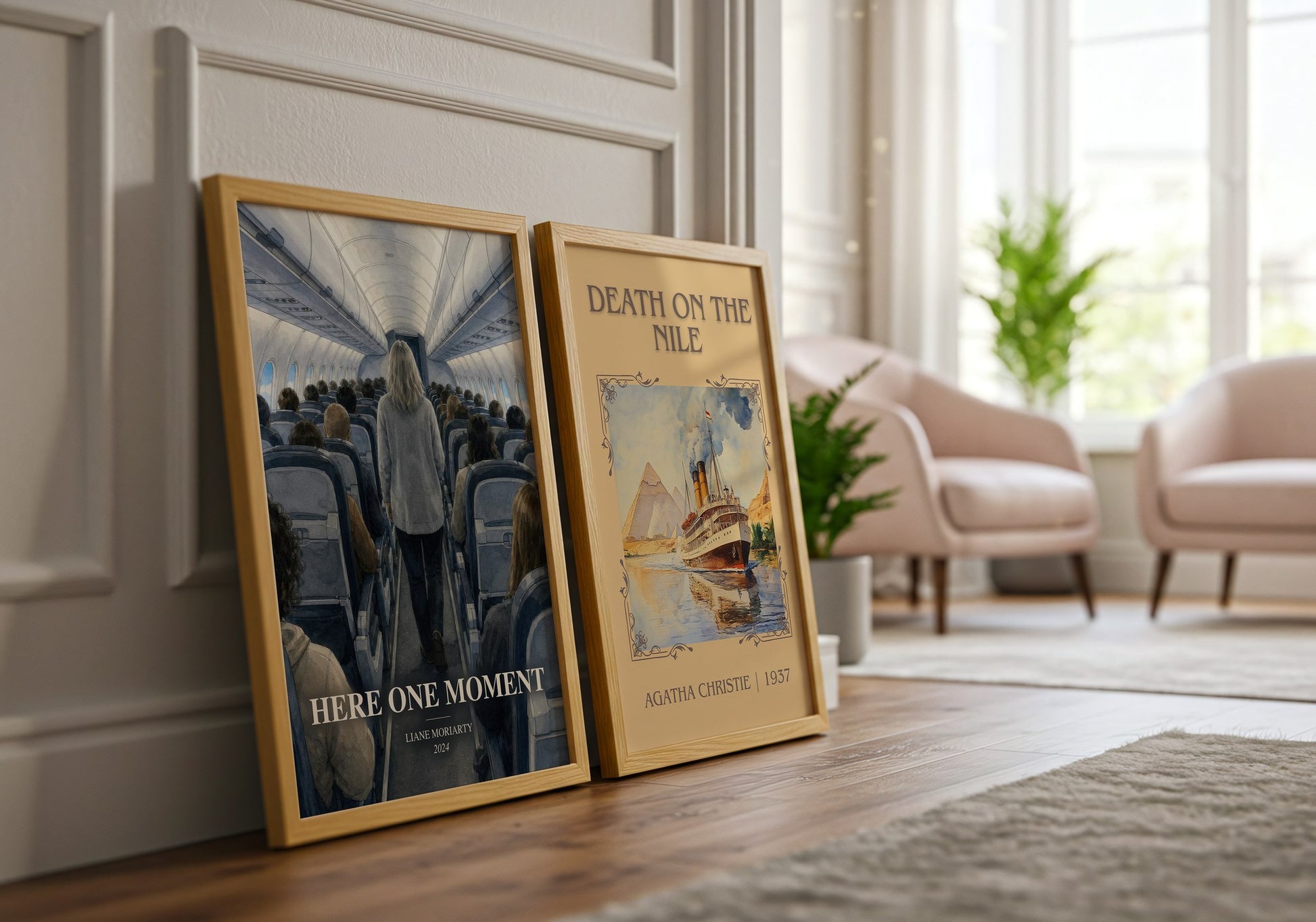 Here One Moment watercolour print framed by window – literary home decor