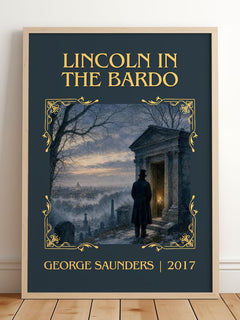 Lincoln in the Bardo Classic Book Art Print by George Saunders – framed print leaning on a wooden floor