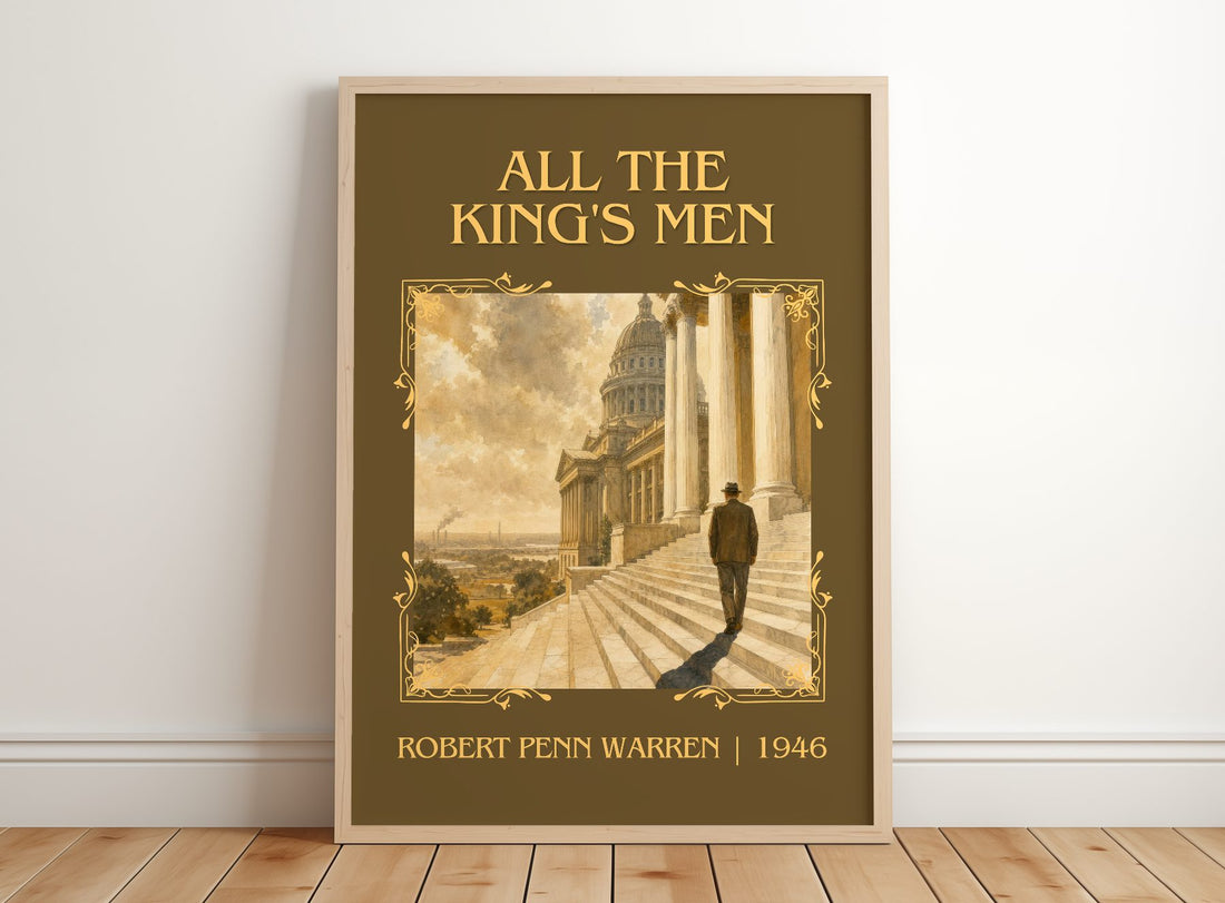 All the King's Men Classic Book Art Print by Robert Penn Warren – framed print leaning on a wooden floor