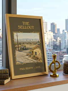 The Sellout Classic Book Art Print by Paul Beatty – framed print on a city-view windowsill