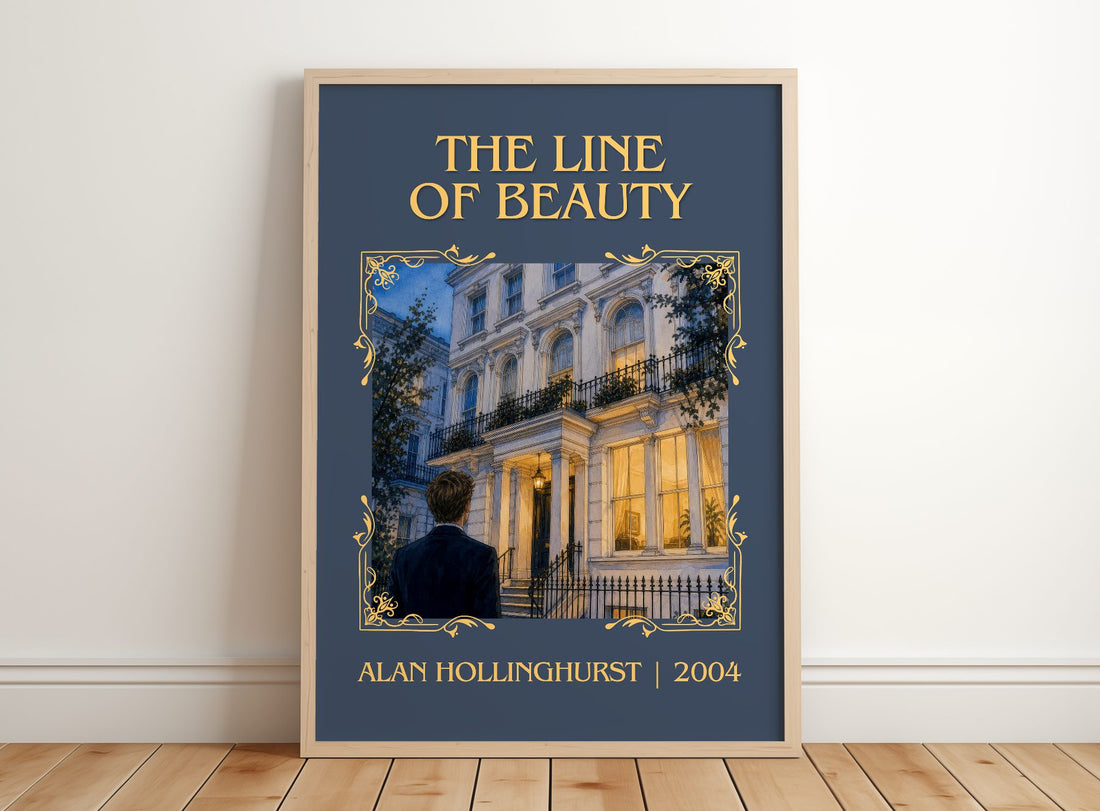 The Line of Beauty Classic Book Art Print by Alan Hollinghurst – framed print leaning on a wooden floor