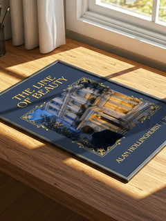 The Line of Beauty Classic Book Art Print by Alan Hollinghurst – print on a sunlit desk