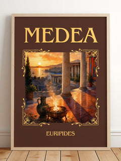 Medea Classic Book Art Print by Euripides – framed print leaning on a wooden floor