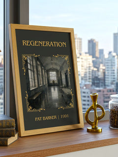 Regeneration Classic Book Art Print by Pat Barker – framed print on a city-view windowsill