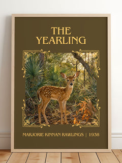 The Yearling Classic Book Art Print by Marjorie Kinnan Rawlings – framed print leaning on a wooden floor