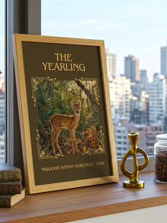 The Yearling Classic Book Art Print by Marjorie Kinnan Rawlings – framed print on a city-view windowsill