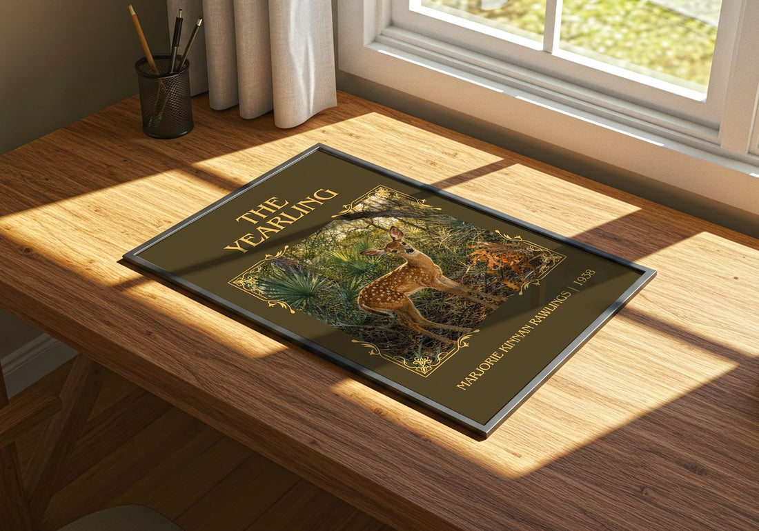 The Yearling Classic Book Art Print by Marjorie Kinnan Rawlings – print on a sunlit desk