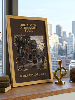 The Women of Brewster Place Classic Book Art Print by Gloria Naylor – framed print on a city-view windowsill